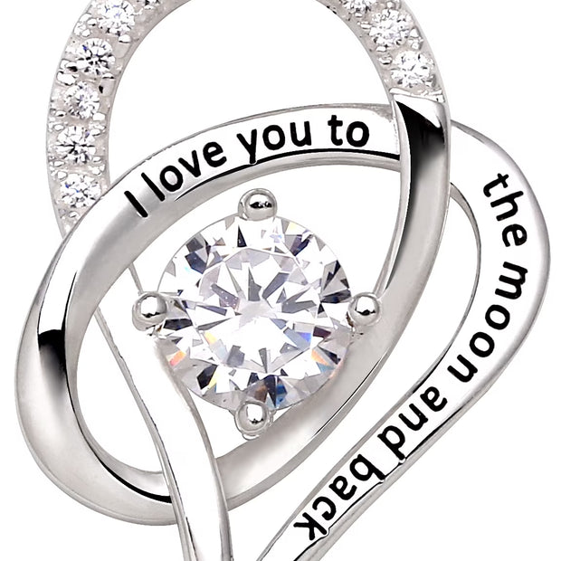 ALOV Jewelry Sterling Silver I Love You to the Moon and Back Love Heart Cubic Zirconia Pendant Necklace