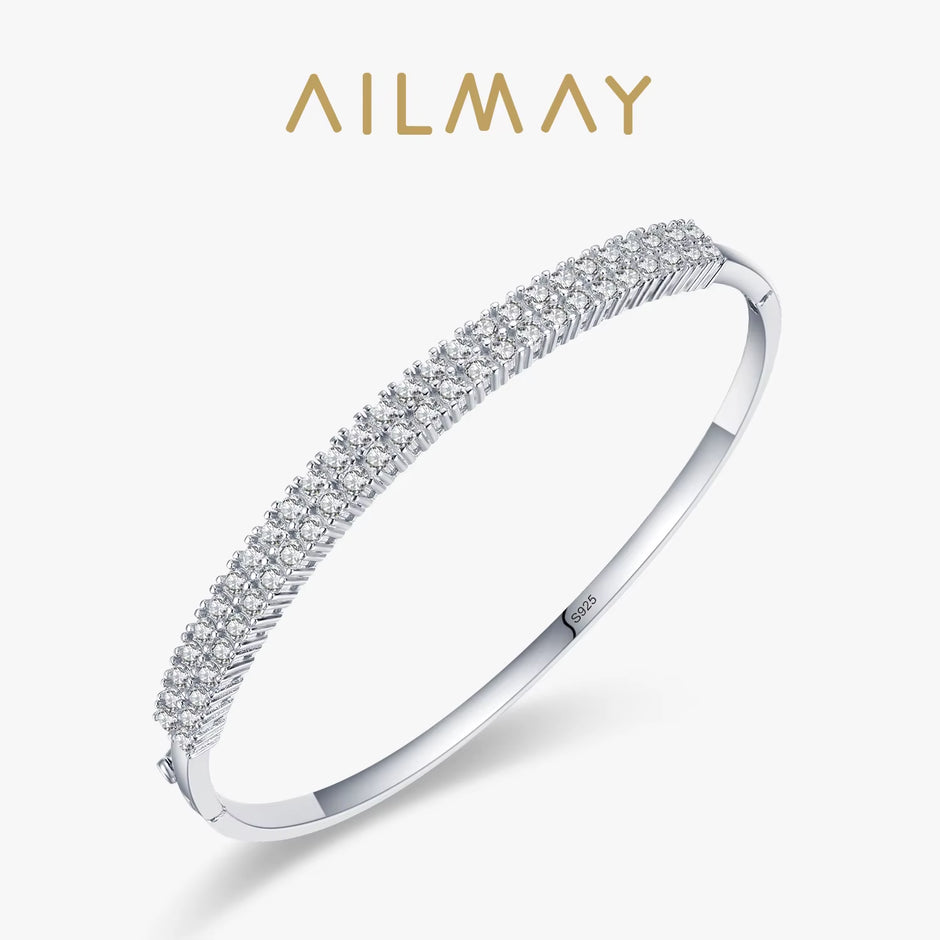 Solid 925 Sterling Silver Classic Luxury Full Cubic Zirconia Bracelets for Women Girls Anti-Allergy Fine Jewelry Gifts