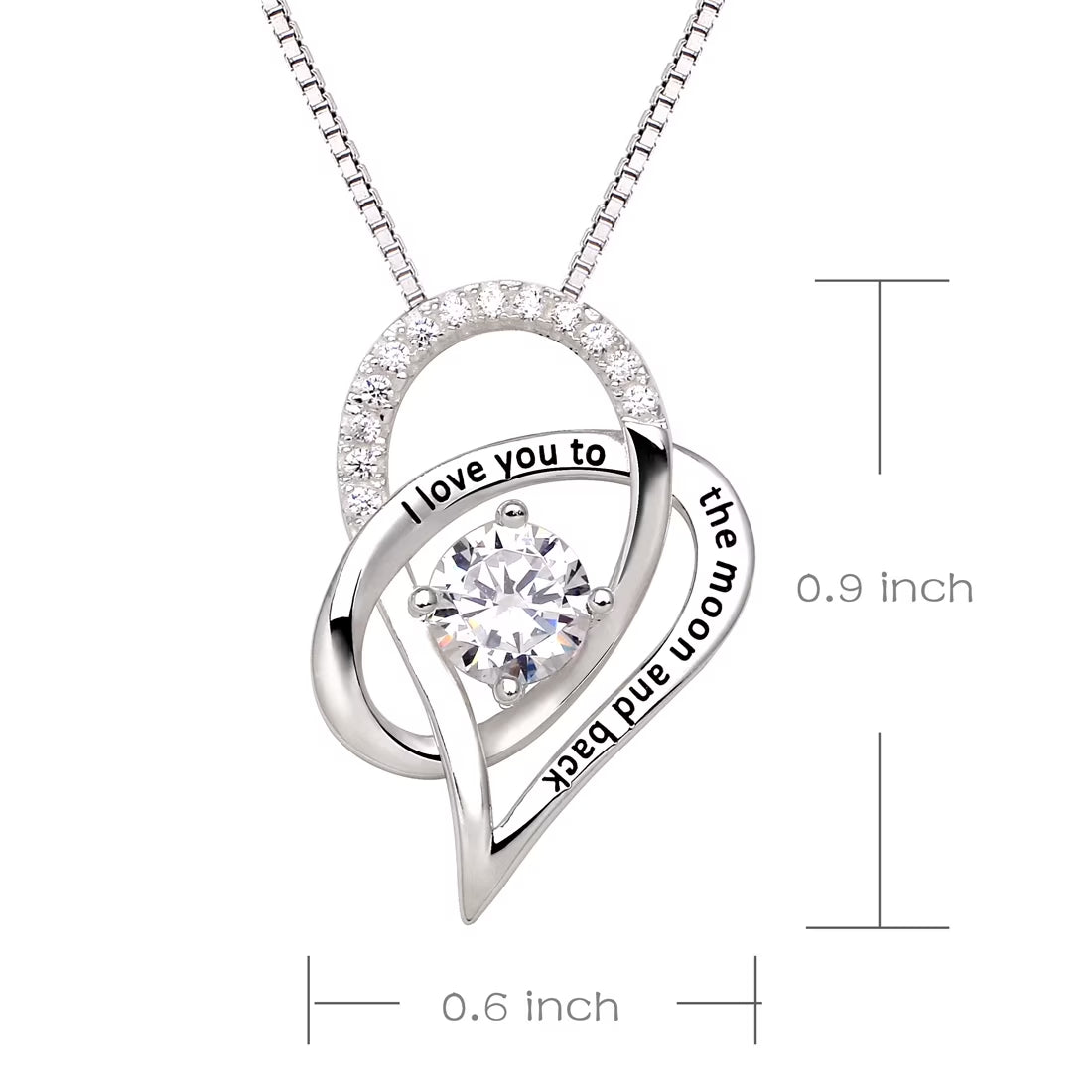 ALOV Jewelry Sterling Silver I Love You to the Moon and Back Love Heart Cubic Zirconia Pendant Necklace