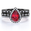 Jeenmata 1.75 Carat Teardrop Vintage Simulated Ruby Trio Set in 18K Black Gold over Silver