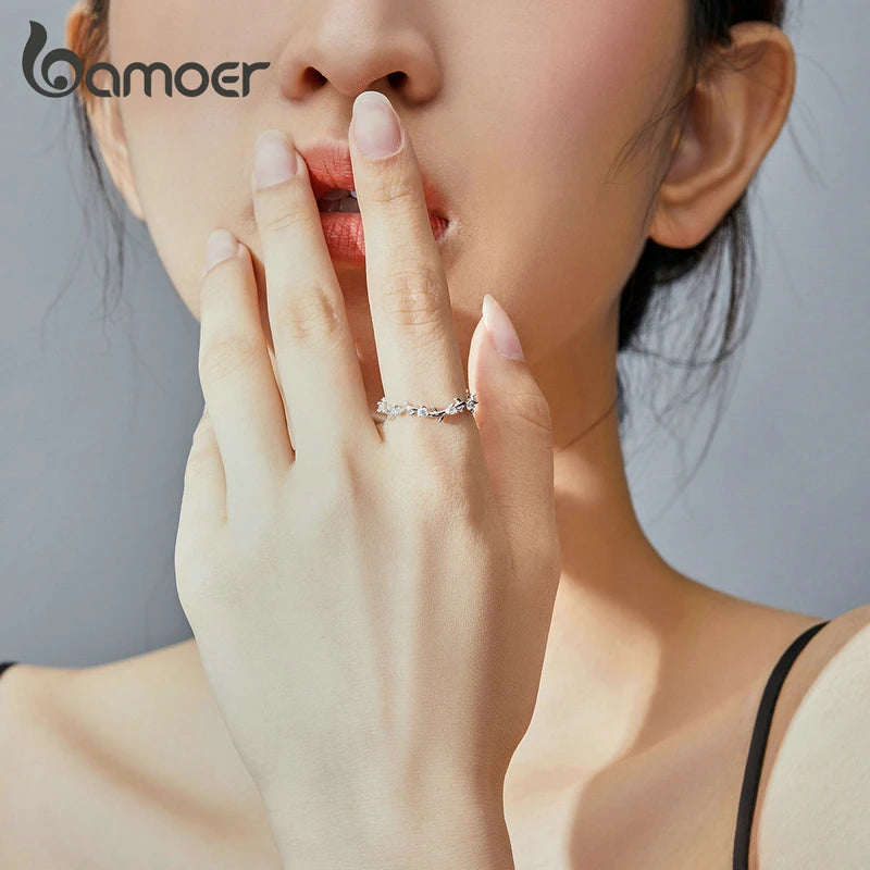 Stackable Finger Rings for Women 925 Sterling Silver Flower Branch Vine Ring CZ Statement Jewelry Female Bague SCR625