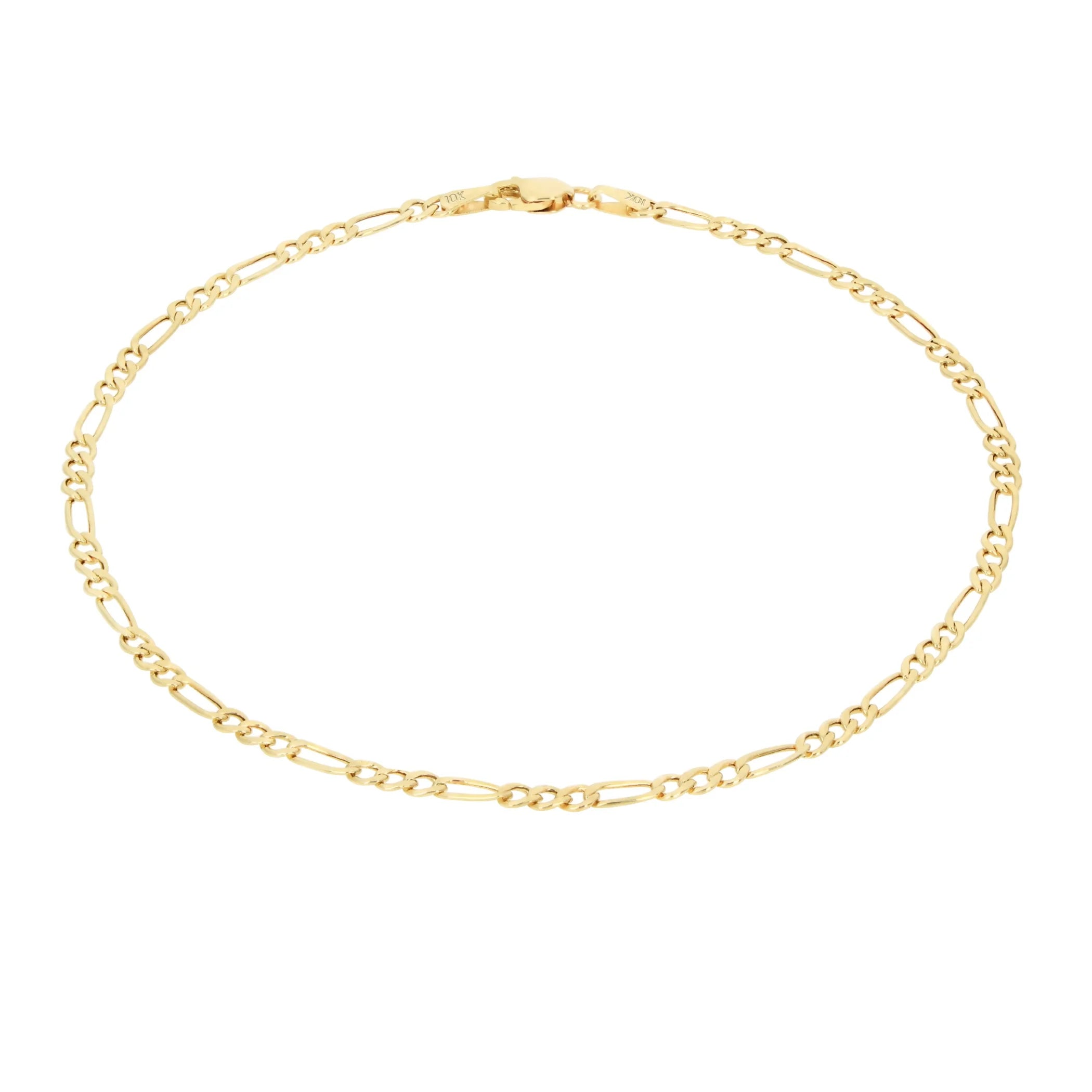 Nuragold 10K Real Yellow Gold Figaro Link 2.5Mm Chain Bracelet or Anklet (7