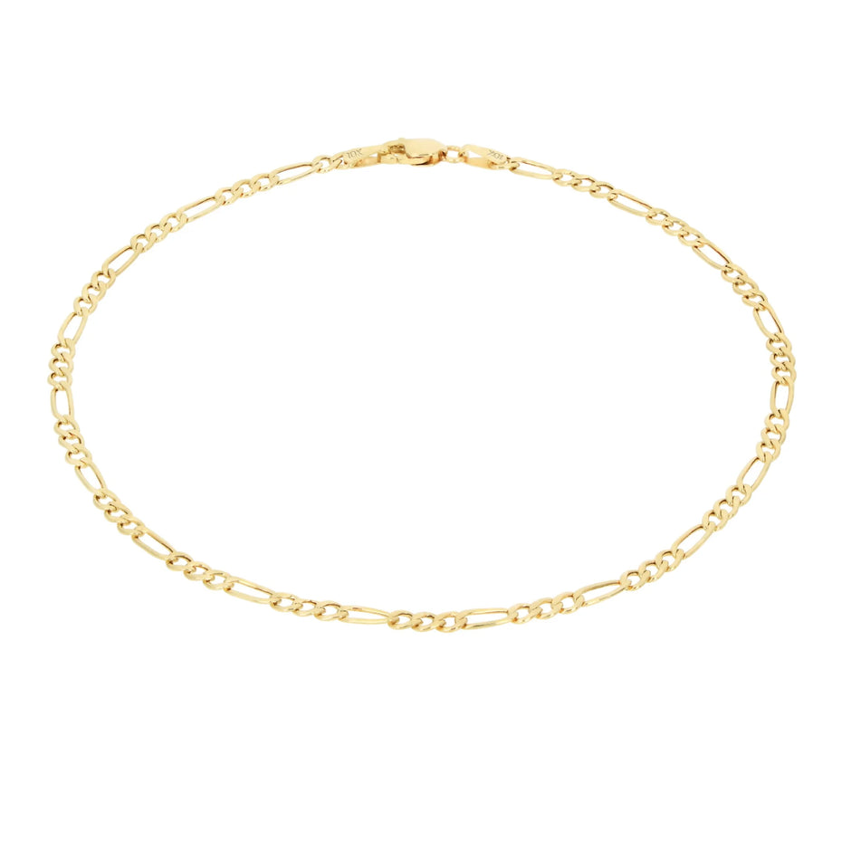 Nuragold 10K Real Yellow Gold Figaro Link 2.5Mm Chain Bracelet or Anklet (7