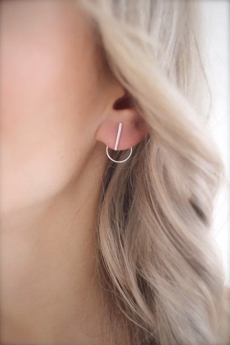 Minimalist Sterling Silver Bar Stud Earrings • Ear Jackets