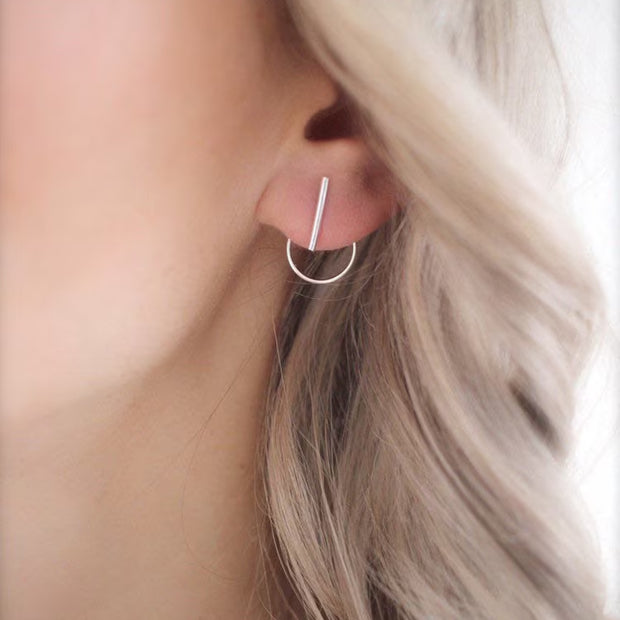 Minimalist Sterling Silver Bar Stud Earrings • Ear Jackets