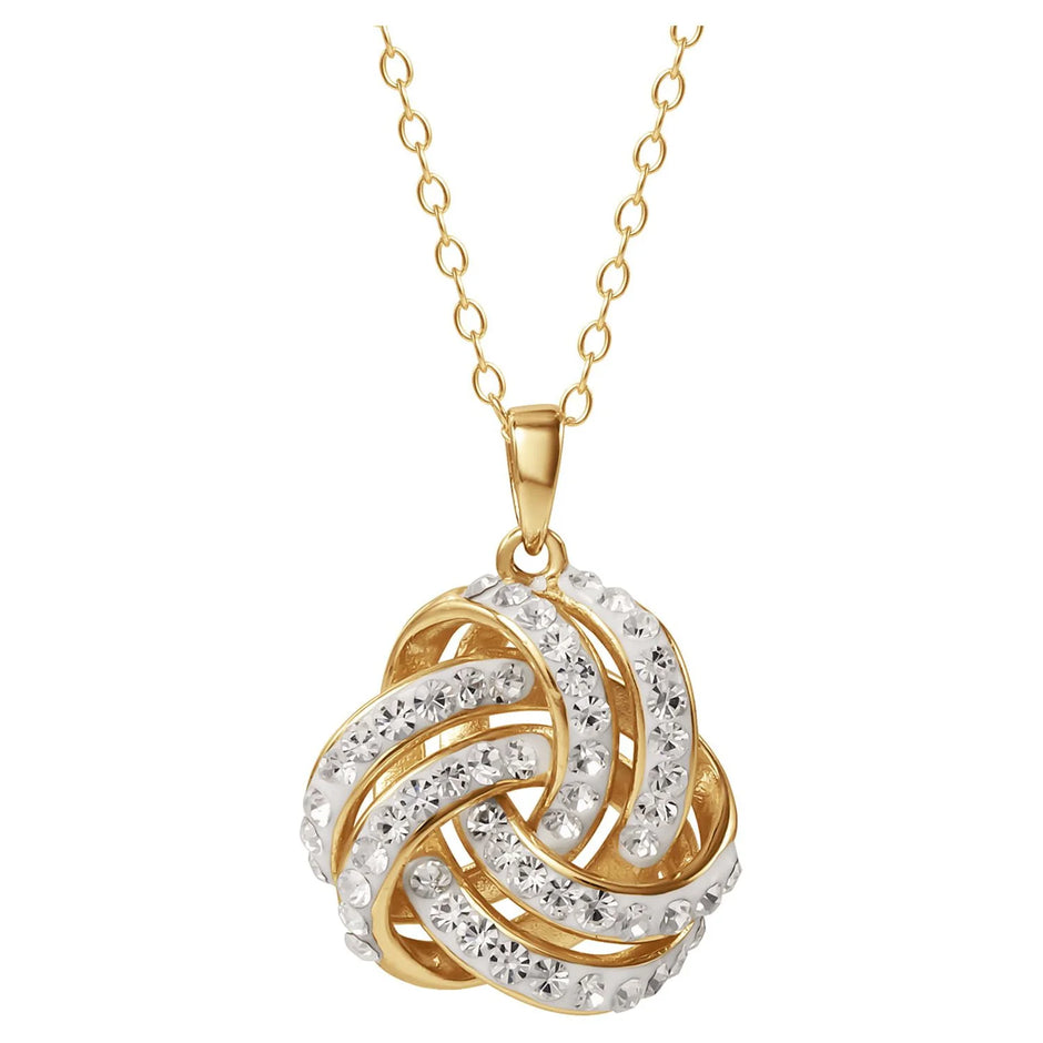 Brilliance Fine Women'S Love Knot 18K Gold Crystal Pendant and Earring Set