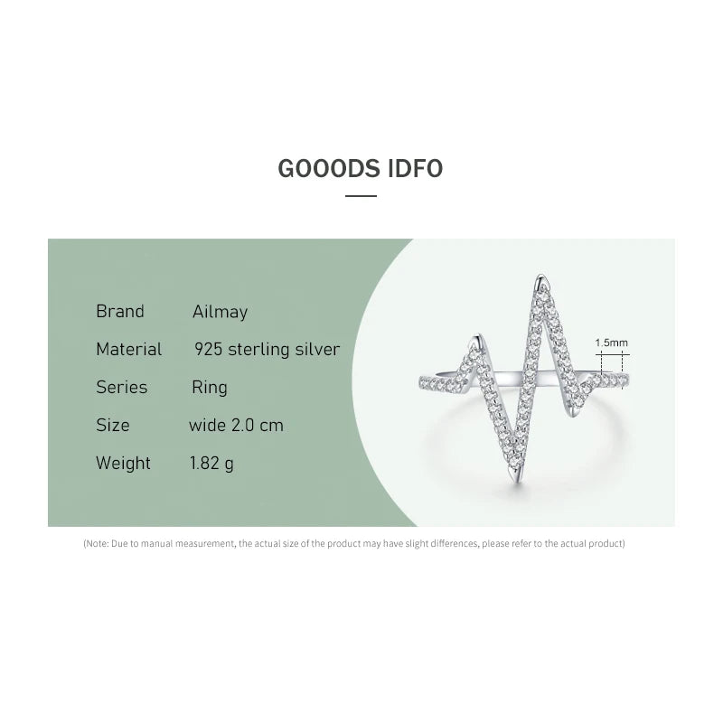 Stylish Real 925 Sterling Silver Fashion Personality Lightning Zircon Finger Ring for Women Luxury Party Jewelry