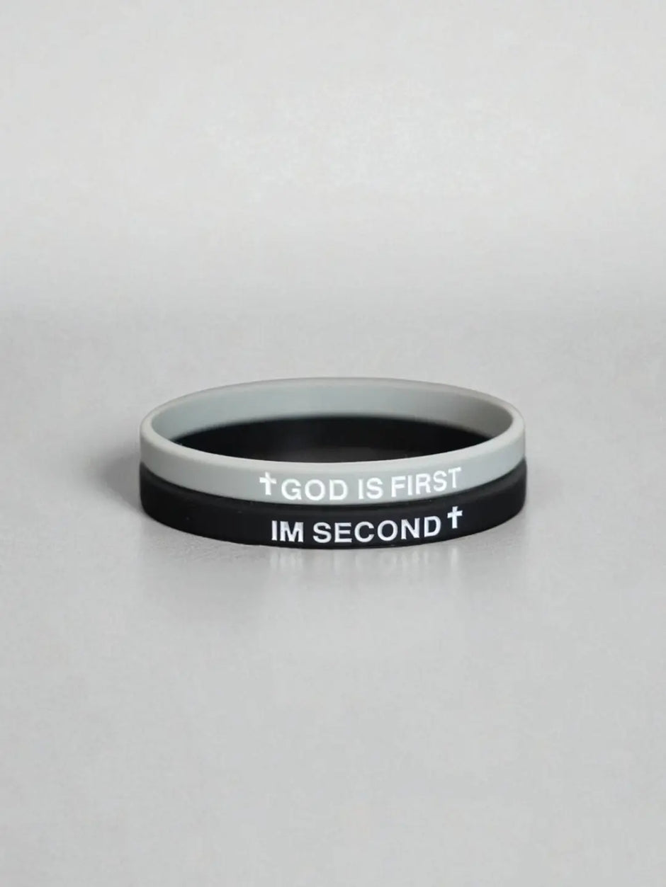 2 Pack of GOD IS FIRST, I AM SECOND Motivational Bracelets - Thin Style Religious Accessories for All Occasions