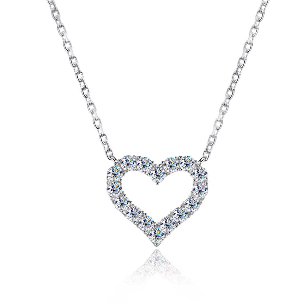D VVS1 Sparking Moissanite Necklace Heart Pendant for Women S925 Sterling Sliver Plated 18K Party Birthday Gift Jewelry