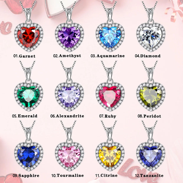 Stunning Heart Jewelry Set for Women - April Birthstone Diamond Necklace & Earrings in 925 Sterling Silver - Perfect Gift for Valentine's, Mother's Day, and Birthdays