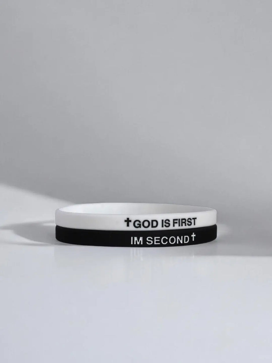 2 Pack of GOD IS FIRST, I AM SECOND Motivational Bracelets - Thin Style Religious Accessories for All Occasions