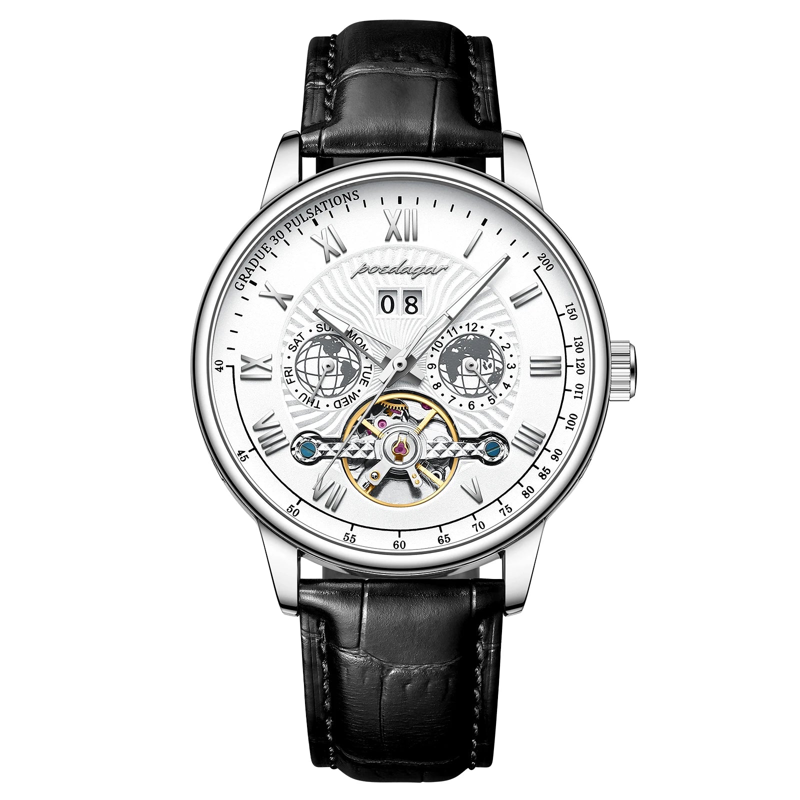 Automatique Mechanical Hollow Watch Luxury Waterproof Date&Week Leather Fashion Men'S Watch Business Male Clock Leisure
