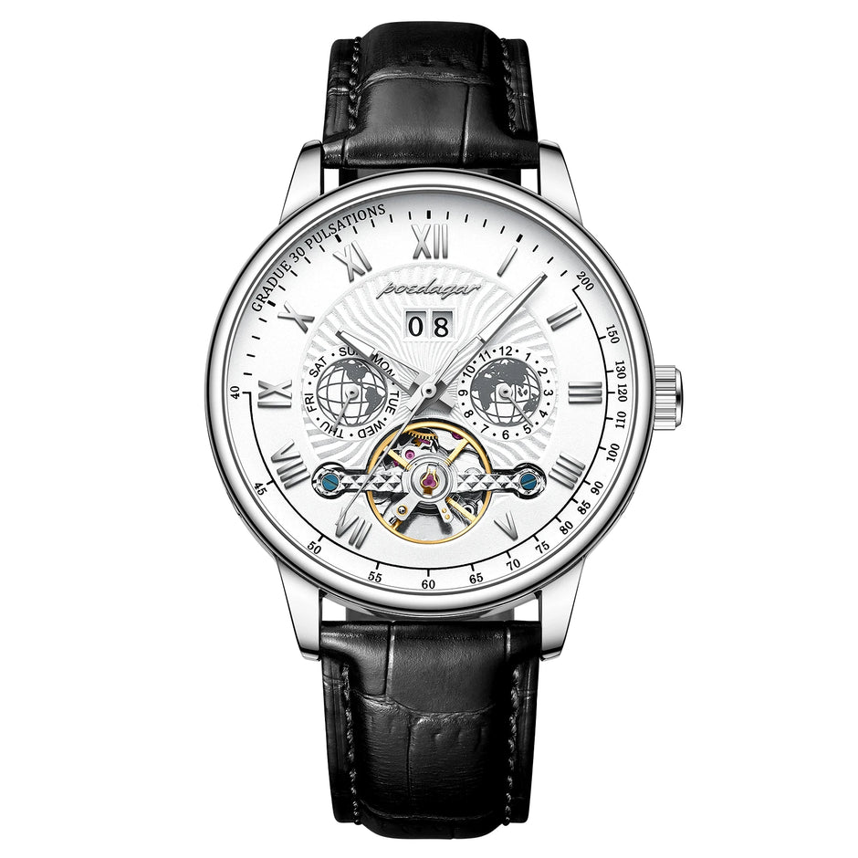 Automatique Mechanical Hollow Watch Luxury Waterproof Date&Week Leather Fashion Men'S Watch Business Male Clock Leisure