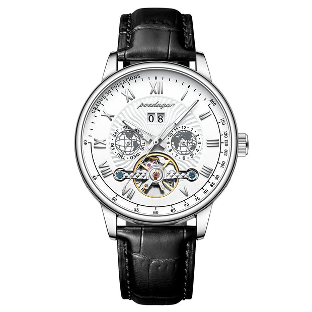 Automatique Mechanical Hollow Watch Luxury Waterproof Date&Week Leather Fashion Men'S Watch Business Male Clock Leisure