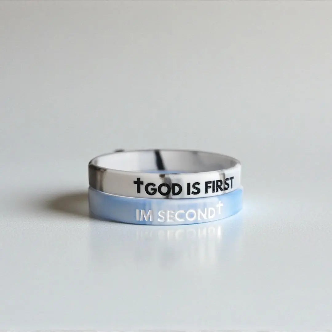 2 Pack of GOD IS FIRST, I AM SECOND Motivational Bracelets - Thin Style Religious Accessories for All Occasions