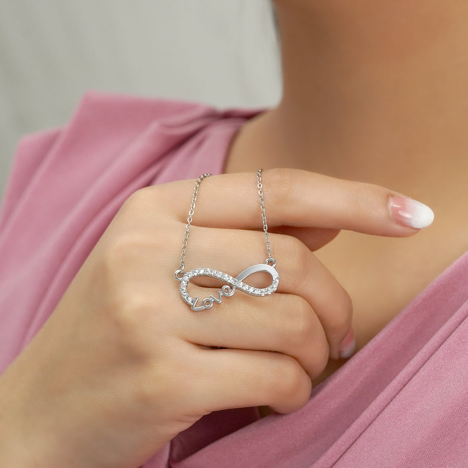 Eternal Love: JeenMata Infinity Pendant Necklace in 18K White Gold - A Thoughtful Gift for Her Anniversary