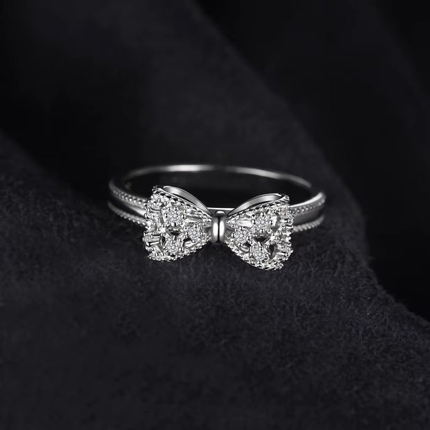 Bow Knot 925 Sterling Silver Cubic Zirconia Ring for Women Fashion Jewelry Gift
