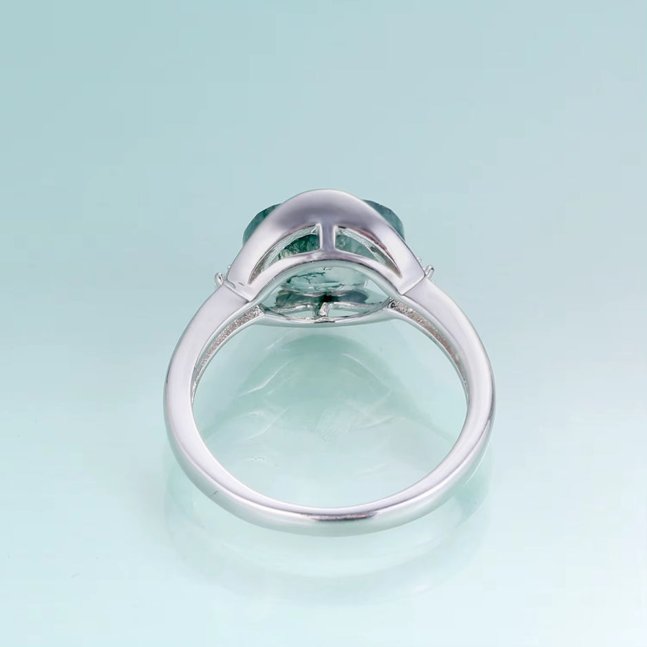 Birthstone Dainty Ring 8X10Mm Oval 2.91Ct Natural Moss Agate Gemstone Ring in 925 Sterling Silver Gift for Her