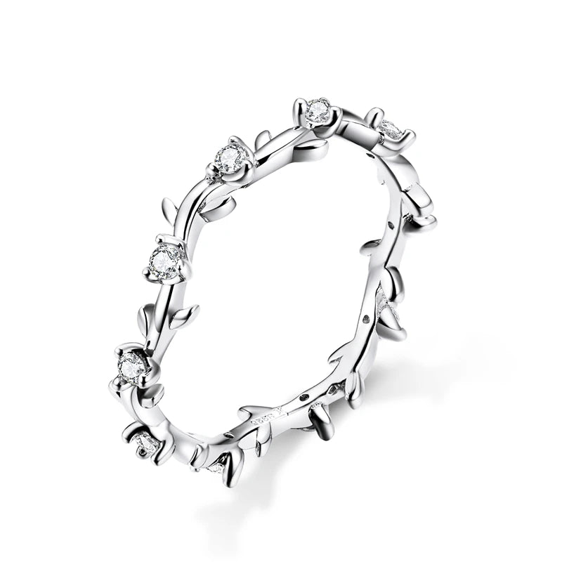 Stackable Finger Rings for Women 925 Sterling Silver Flower Branch Vine Ring CZ Statement Jewelry Female Bague SCR625