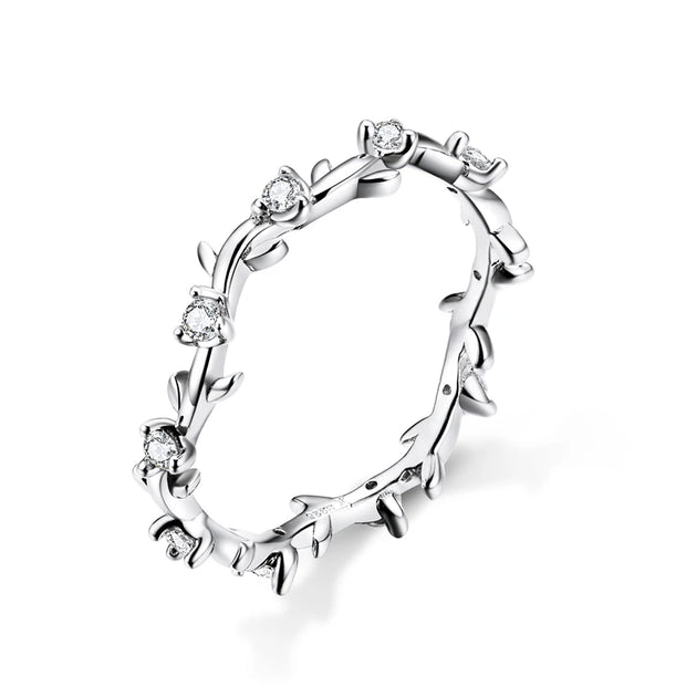 Stackable Finger Rings for Women 925 Sterling Silver Flower Branch Vine Ring CZ Statement Jewelry Female Bague SCR625