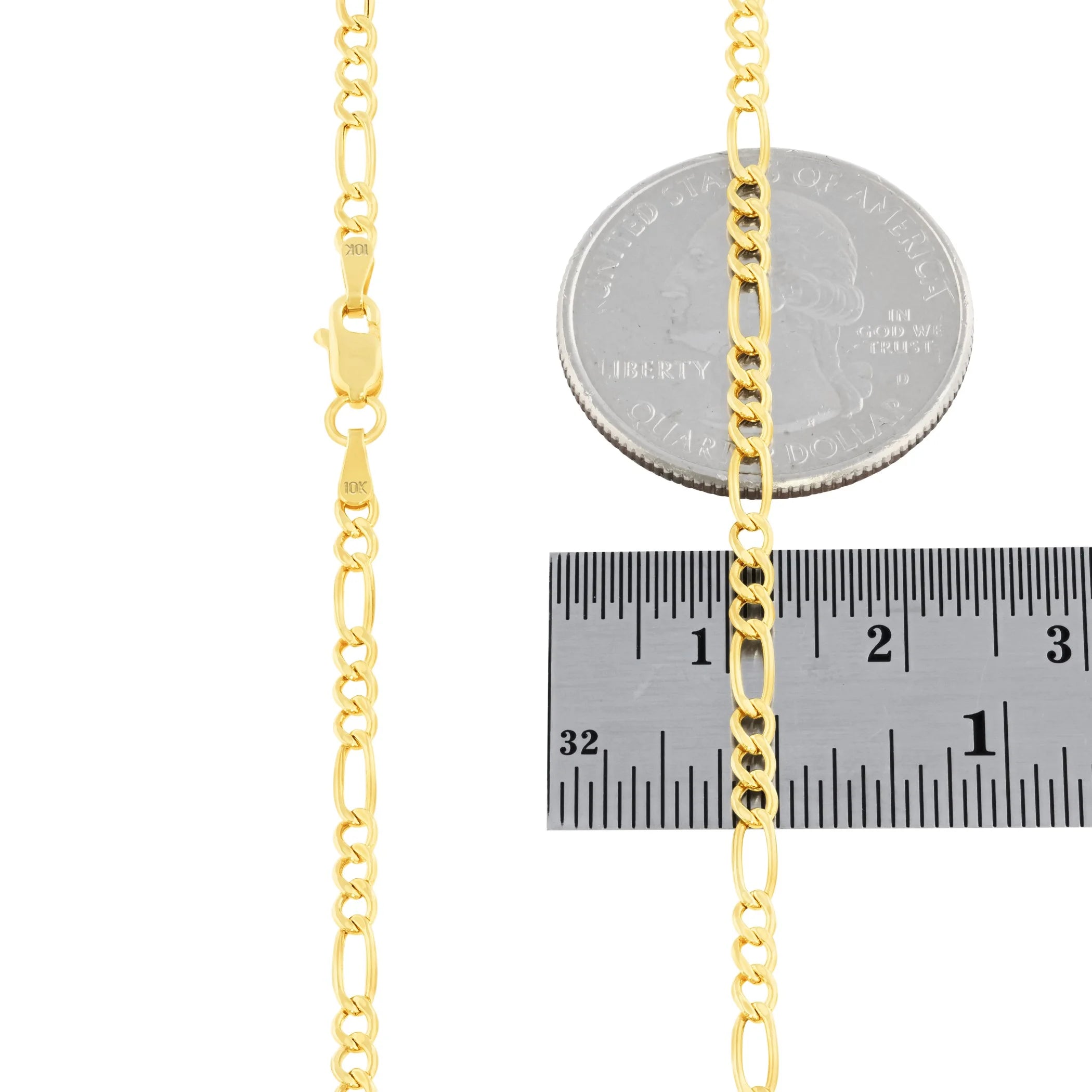 Nuragold 10K Real Yellow Gold Figaro Link 2.5Mm Chain Bracelet or Anklet (7