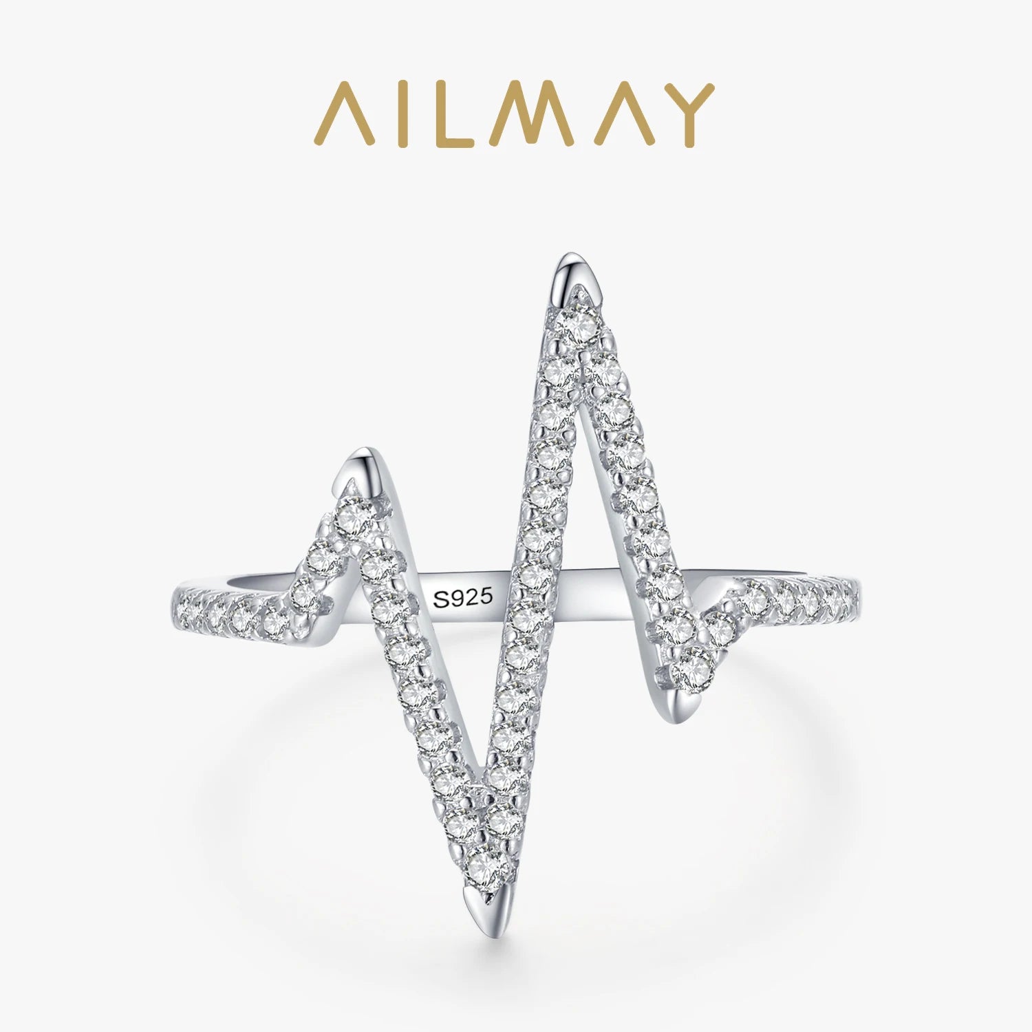 Stylish Real 925 Sterling Silver Fashion Personality Lightning Zircon Finger Ring for Women Luxury Party Jewelry