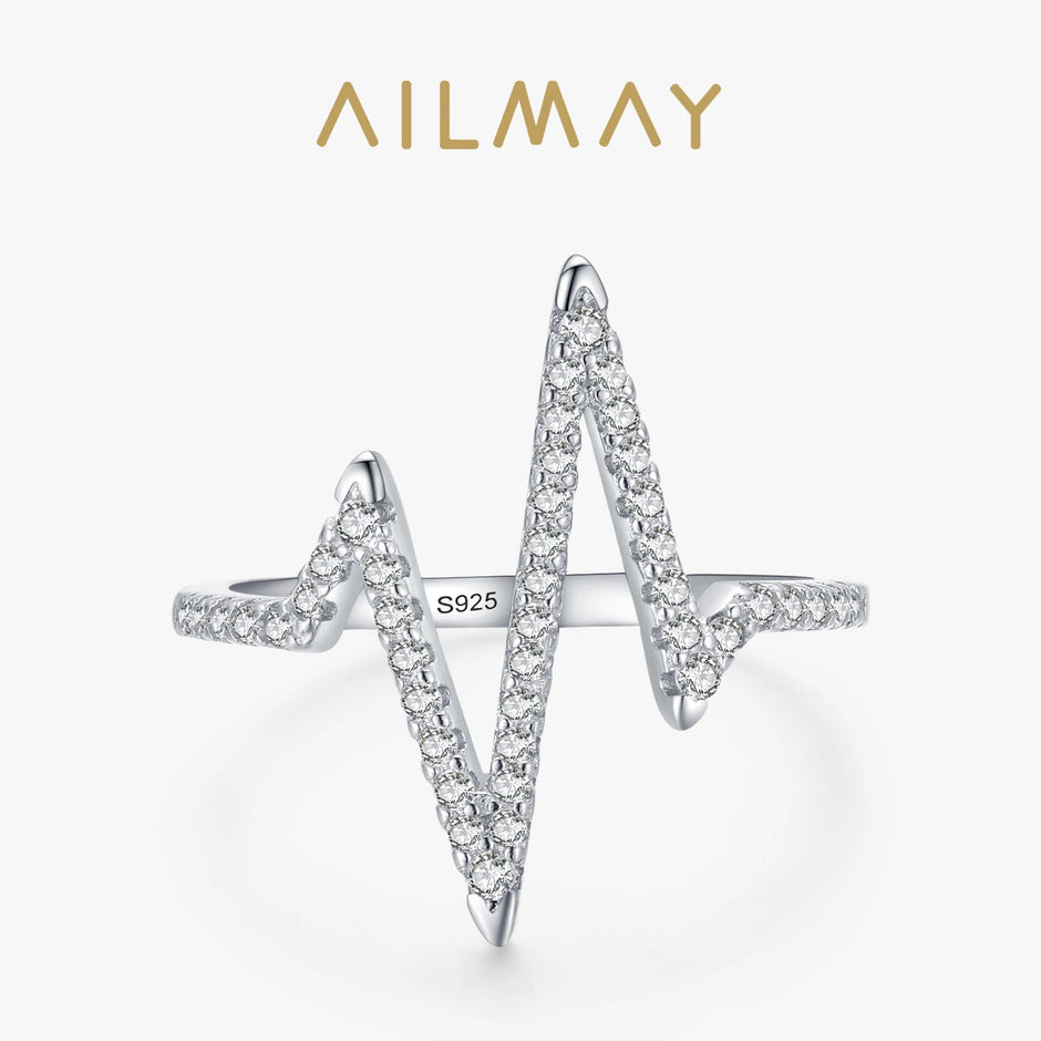 Stylish Real 925 Sterling Silver Fashion Personality Lightning Zircon Finger Ring for Women Luxury Party Jewelry