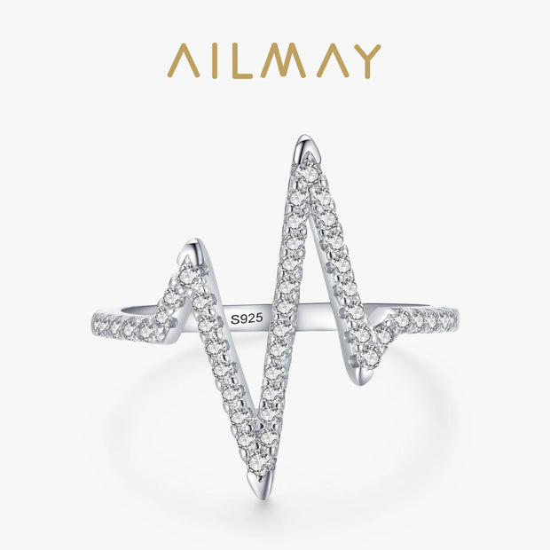 Stylish Real 925 Sterling Silver Fashion Personality Lightning Zircon Finger Ring for Women Luxury Party Jewelry