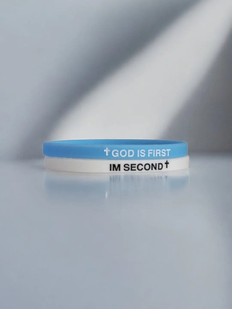 2 Pack of GOD IS FIRST, I AM SECOND Motivational Bracelets - Thin Style Religious Accessories for All Occasions
