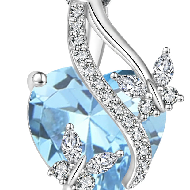 Enchanting VESITIM Sterling Silver Infinite Heart Butterfly Necklace with Aquamarine Birthstone - A Perfect Gift for Her
