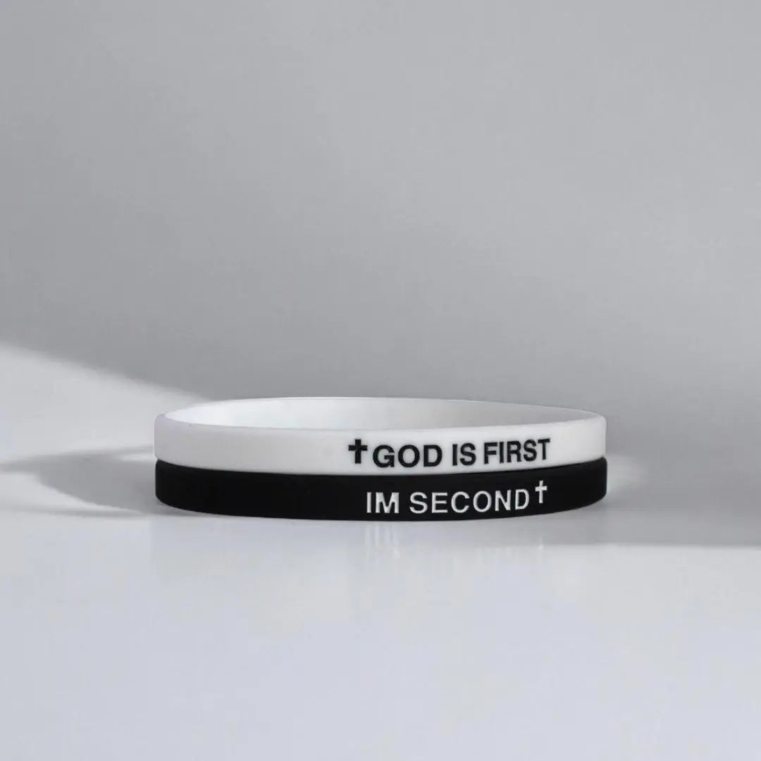 2 Pack of GOD IS FIRST, I AM SECOND Motivational Bracelets - Thin Style Religious Accessories for All Occasions