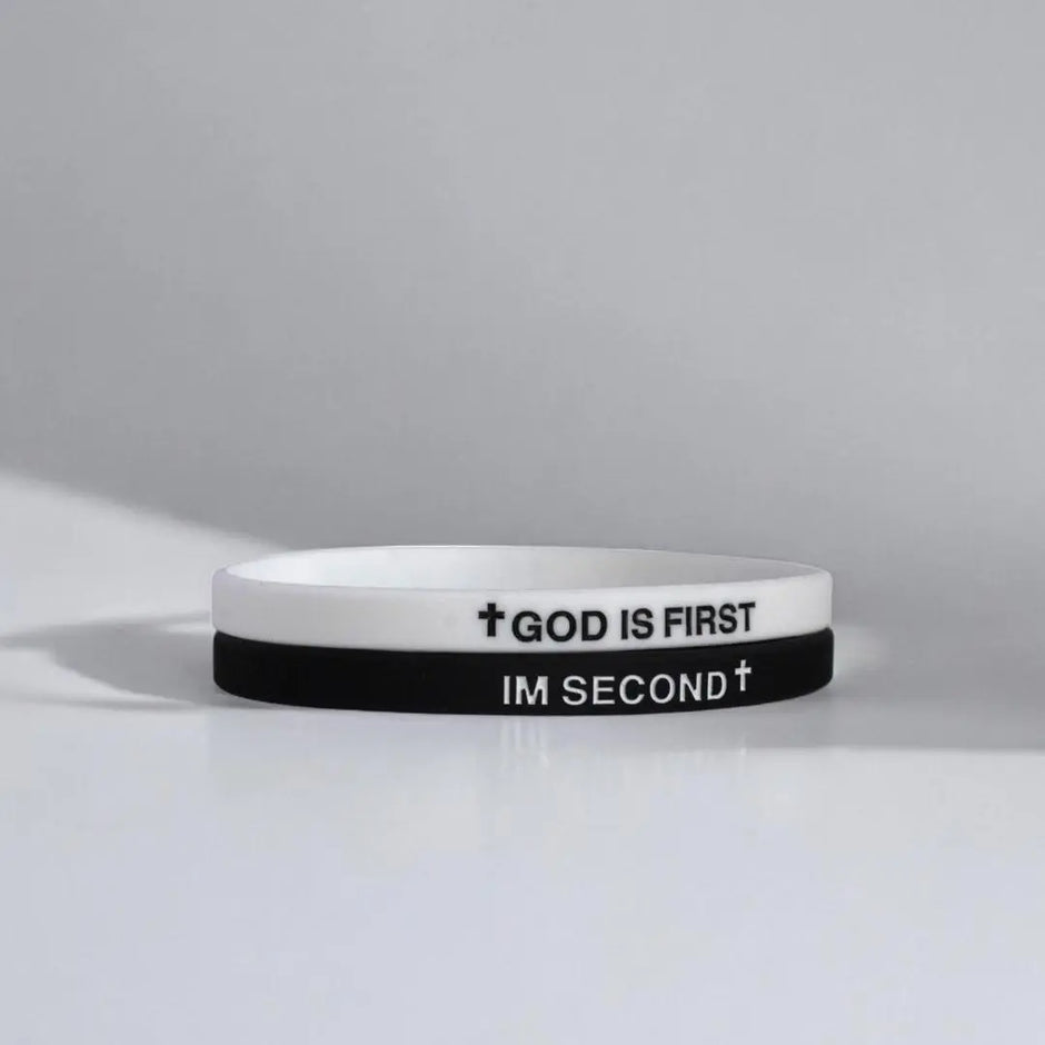 2 Pack of GOD IS FIRST, I AM SECOND Motivational Bracelets - Thin Style Religious Accessories for All Occasions