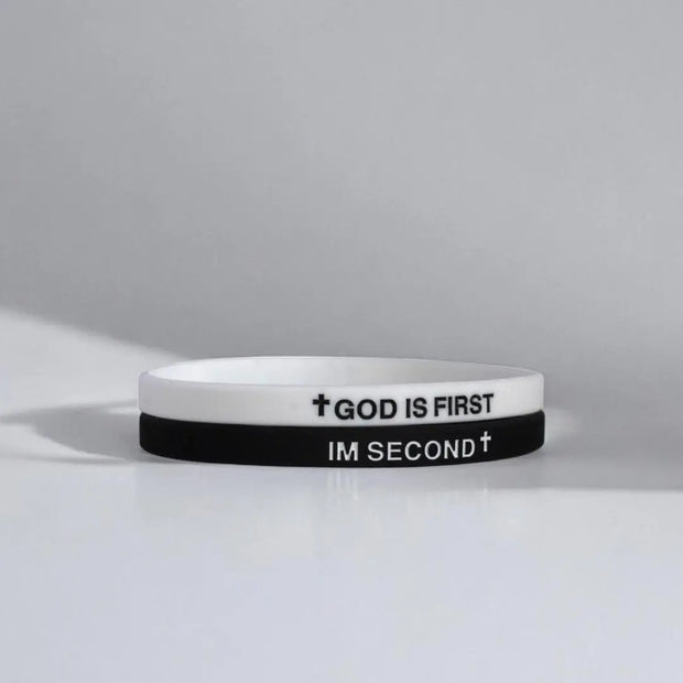 2 Pack of GOD IS FIRST, I AM SECOND Motivational Bracelets - Thin Style Religious Accessories for All Occasions