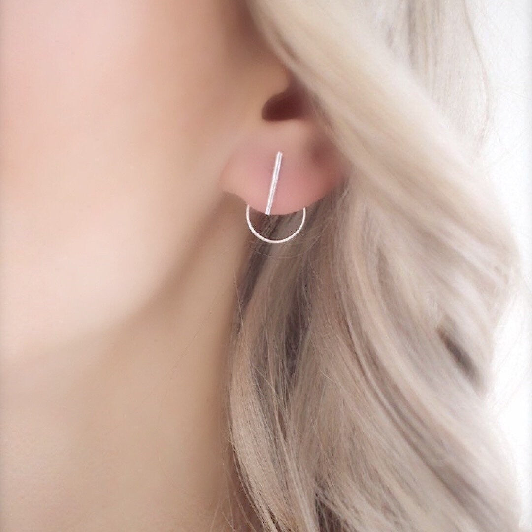Minimalist Sterling Silver Bar Stud Earrings • Ear Jackets