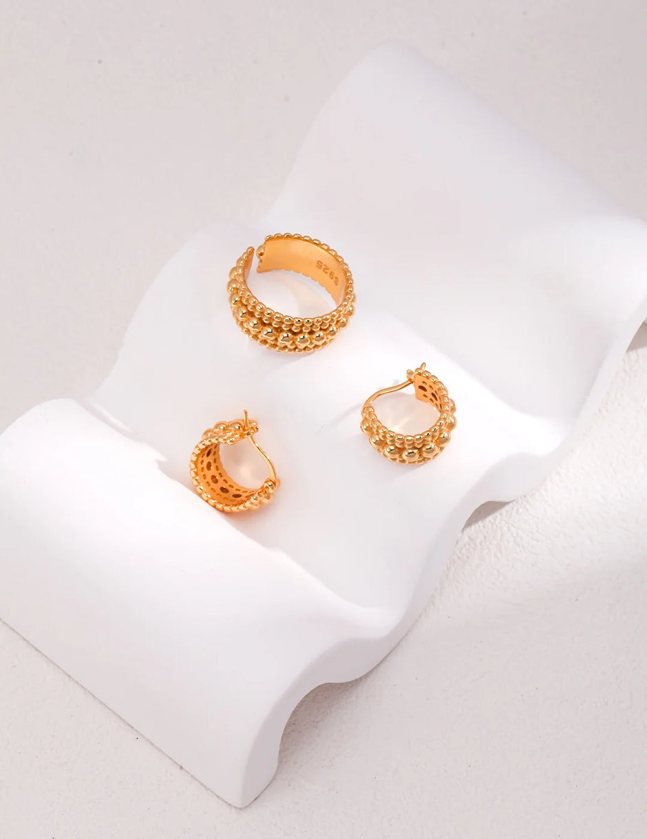 Gold Bead Huggie Hoops Earring