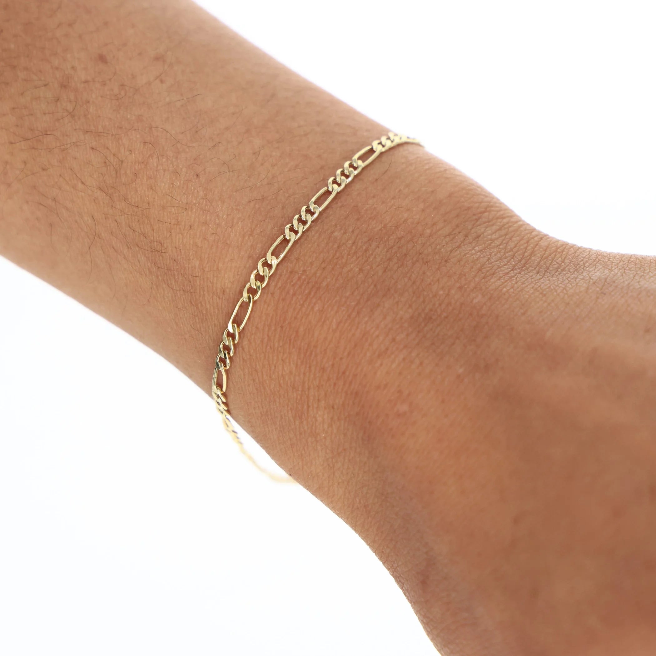 Nuragold 10K Real Yellow Gold Figaro Link 2.5Mm Chain Bracelet or Anklet (7