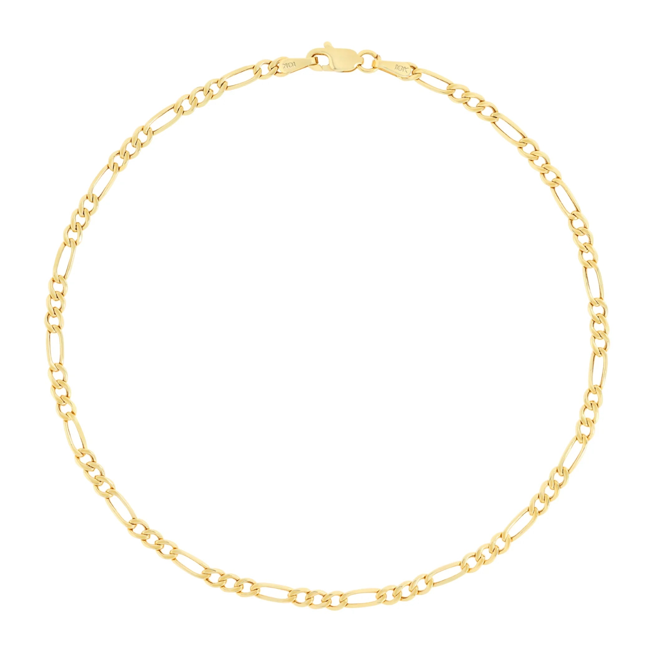 Nuragold 10K Real Yellow Gold Figaro Link 2.5Mm Chain Bracelet or Anklet (7