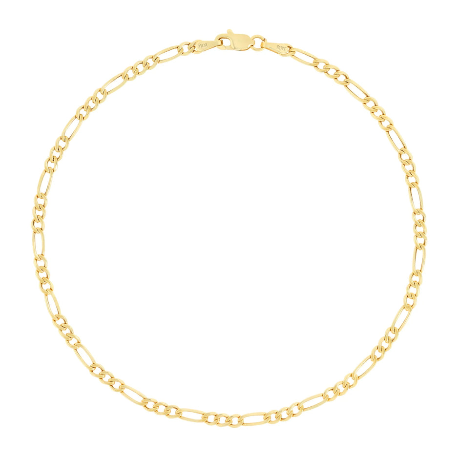 Nuragold 10K Real Yellow Gold Figaro Link 2.5Mm Chain Bracelet or Anklet (7"-9") Dainty Italian Jewelry for Men & Women