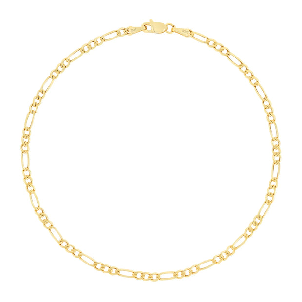Nuragold 10K Real Yellow Gold Figaro Link 2.5Mm Chain Bracelet or Anklet (7"-9") Dainty Italian Jewelry for Men & Women