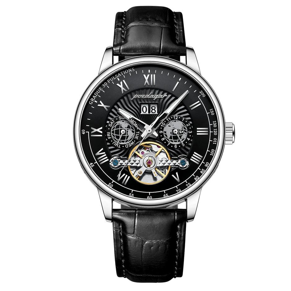 Automatique Mechanical Hollow Watch Luxury Waterproof Date&Week Leather Fashion Men'S Watch Business Male Clock Leisure
