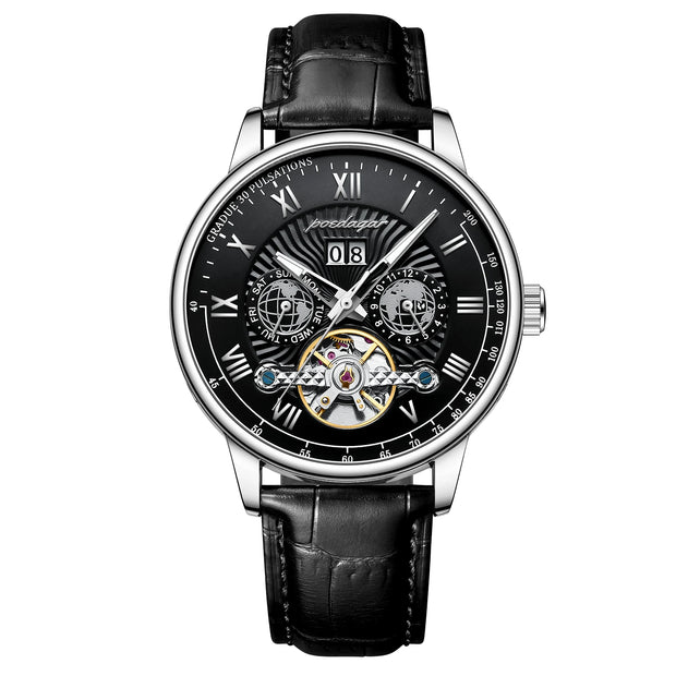 Automatique Mechanical Hollow Watch Luxury Waterproof Date&Week Leather Fashion Men'S Watch Business Male Clock Leisure