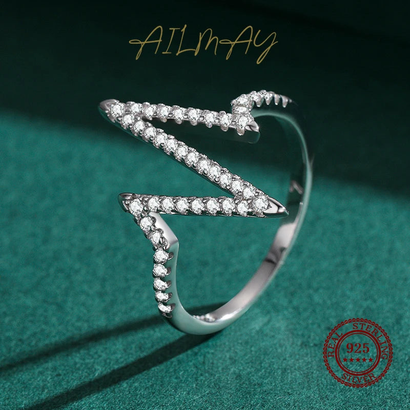 Stylish Real 925 Sterling Silver Fashion Personality Lightning Zircon Finger Ring for Women Luxury Party Jewelry