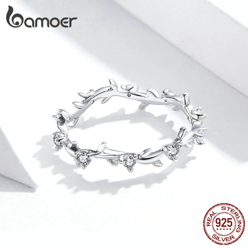 Stackable Finger Rings for Women 925 Sterling Silver Flower Branch Vine Ring CZ Statement Jewelry Female Bague SCR625