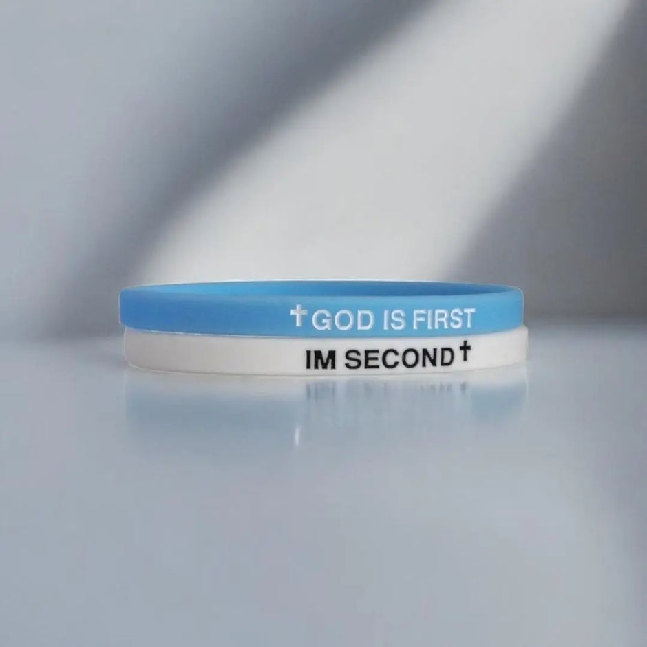 2 Pack of GOD IS FIRST, I AM SECOND Motivational Bracelets - Thin Style Religious Accessories for All Occasions
