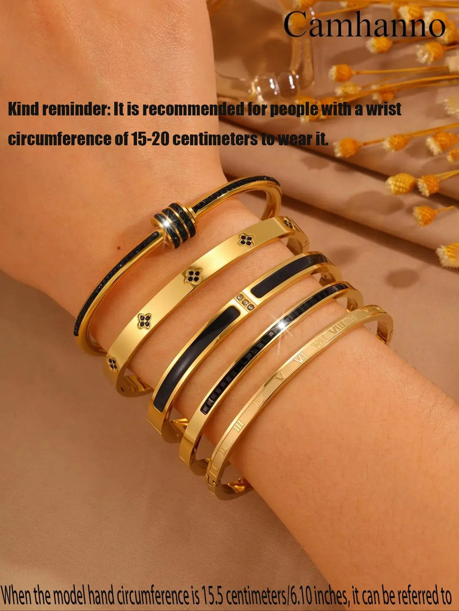Chic 5-Piece Stainless Steel Bangle Set - Effortlessly Stylish Bracelets for Every Occasion