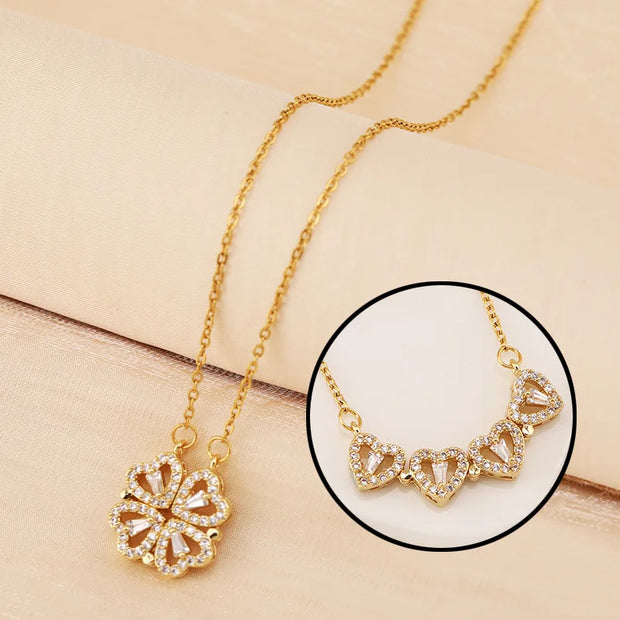 Charming Four-Leaf Clover Pendant Necklace in Elegant Rose Gift Box - Perfect Gift for Her