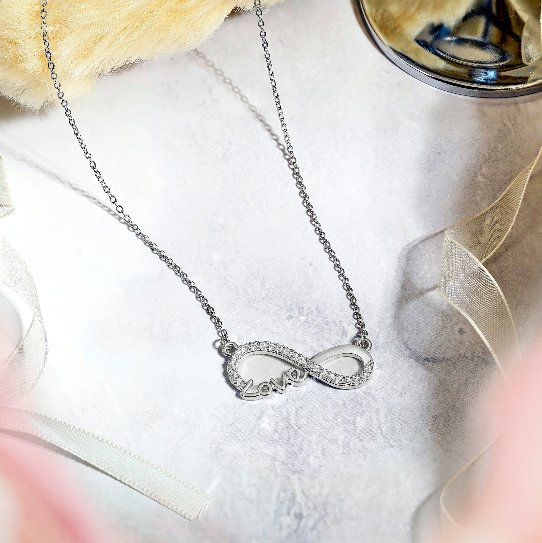 Eternal Love: JeenMata Infinity Pendant Necklace in 18K White Gold - A Thoughtful Gift for Her Anniversary