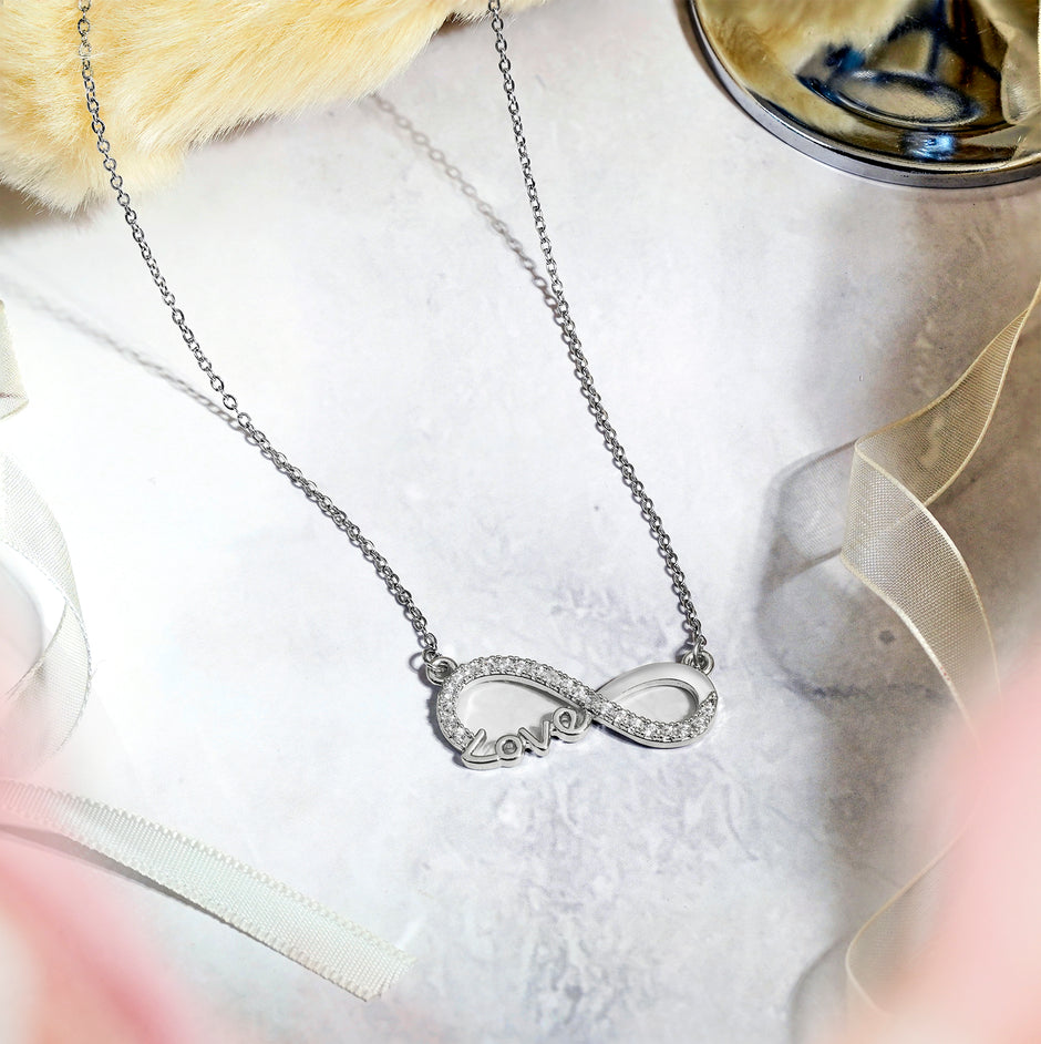 Eternal Love: JeenMata Infinity Pendant Necklace in 18K White Gold - A Thoughtful Gift for Her Anniversary