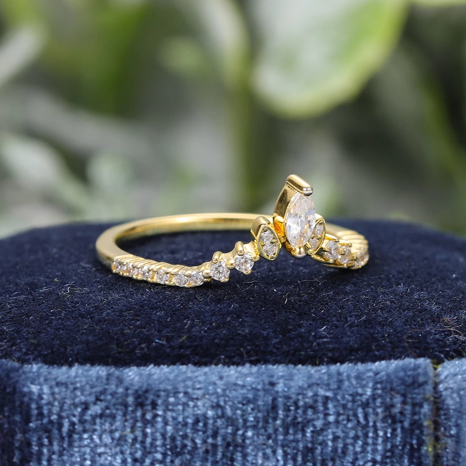585 14K 10K 18K Gold 925 Silver Chevron Style Ring 0.316 DEW MARQUISE CUT Delicate Moissanite Wedding Band Rings