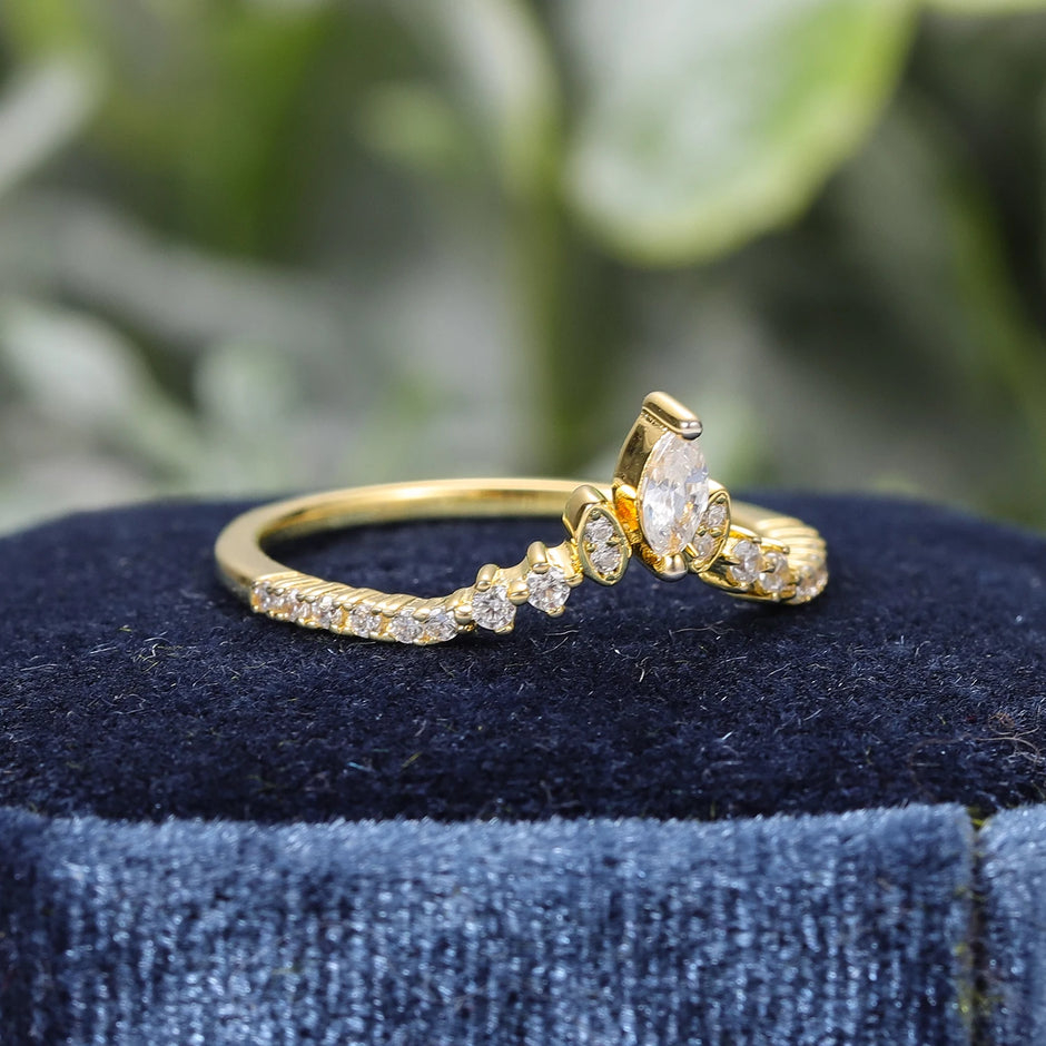 585 14K 10K 18K Gold 925 Silver Chevron Style Ring 0.316 DEW MARQUISE CUT Delicate Moissanite Wedding Band Rings